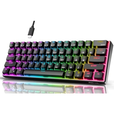 Afbeelding van RK ROYAL KLUDGE RK61 QMK/via Mechanisch Toetsenbord 60% Bedraad Gaming RGB Rode Schakelaar Hot Swap US layout Compatibel met Mac/PC/iPad/iOS, Zwart