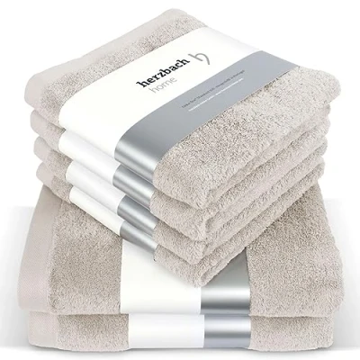 Afbeelding van herzbach home luxe handdoekenset premium kwaliteit 100% katoen 4 handdoeken 50x100 cm 2 douchelakens 70 x 140 (zandgrijs)