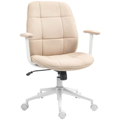 Afbeelding van Homcom Bureaustoel, ergonomische stoel met instelbare hoogte, kantelfunctie, bureaustoel zwenkwielen, belasting 120 kg, beige