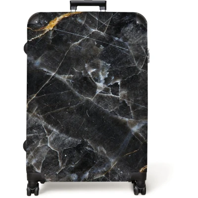 Afbeelding van NoBoringSuitcases.com® Koffer groot Reiskoffer lichtgewicht Marmer Goud Zwart Marmerlook Rolkoffer met 4 wielen Grote trolley XL 98 liter bagage