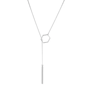 Afbeelding van Zilver Plated Ketting met hexagon en staafje