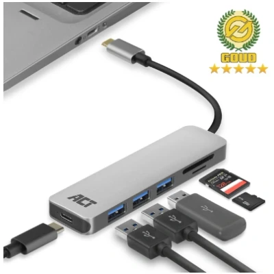Afbeelding van USB C adapter ACT 15 centimeter (3x USB, 1x USBC, SD kaartlezer)