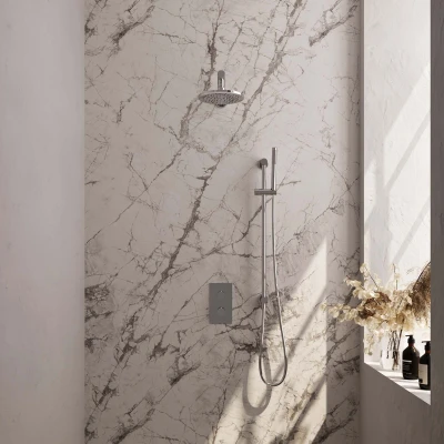 Afbeelding van Brauer Chrome carving Regendoucheset inbouw hoofddouche 20cm knop handdouche Staaf 1 stand glijstang chroom Minimalistisch design
