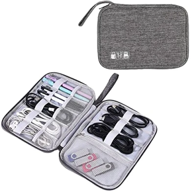 Afbeelding van WUDQIJI Kabeltas, kabelorganizer, kabeletui, elektronische tas, universele elektronica, organizer voor USB sticks, powerbank, SD kaart, oplaadkabel, grijs, niet van