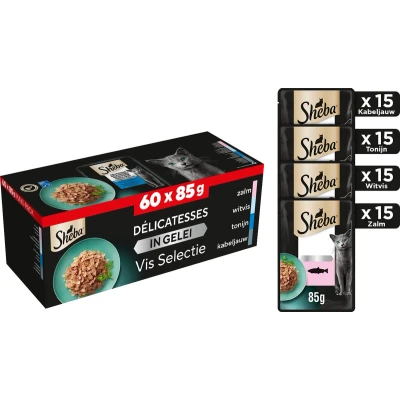 Afbeelding van Sheba natte voeding kat Vis in gelei MAXI PACK 60 stuks 5100g