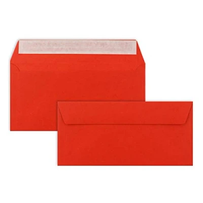 Afbeelding van 100 enveloppen DIN lang helder rood 110 g/m² 11 x 22 cm zeer vormvast zelfklevende lijm kwaliteitsmerk: FarbenFroh by GUSTAV NEUSER