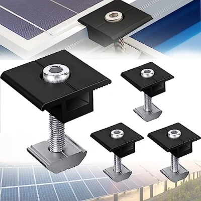 Afbeelding van Teokantz 4 stuks middenklemmen, 30 mm, zwart, verstelbare zonnepaneelconnector, moduleklemmen, zonnepaneelhouder, middenklem, aluminium bevestiging, PV module