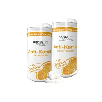Afbeelding van PentaSense® Xylit anti cariës zuigpastilles met sinaasappelsmaak tegen plaque en zuur helpen het glazuur te behouden 2 x 150 stuks