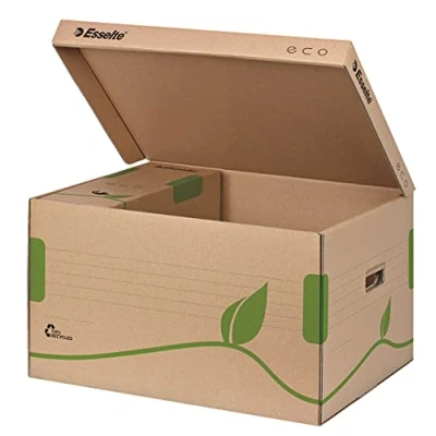 Afbeelding van Esselte Eco archiefcontainer met bovendeksel, ideaal voor A4 archiefdozen, 5 x 80 mm/4 100 mm, transportdoos, 100% gerecycled en recyclebaar golfkarton, natuurlijk bruin, 623918