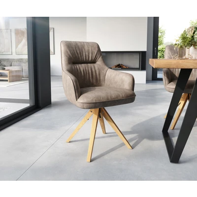 Afbeelding van Draaistoel Zelia Flex met armleuning houten frame hoekig taupe vintage 180