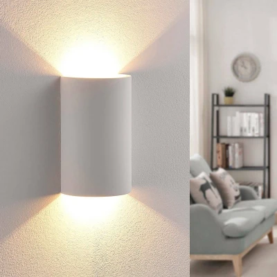 Afbeelding van Lindby LED wandlamp 2lichts gips H: 16 cm wit Inclusief lichtbronnen