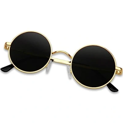 Afbeelding van KANASTAL Zonnebril Ronde Dames en Heren Gepolariseerde Hippie Steampunk Stijl Klassieke Retro Met UV400 Bescherming Unisex Goud Zwart