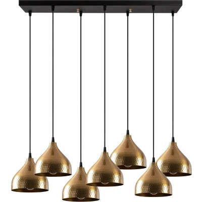 Afbeelding van 7 polige hanglamp Gakula schaal Gehamerd metaal Zwart en antiek goud Menzzo