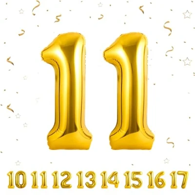 Afbeelding van 11e verjaardag decoratie cijfers ballon 11 jaar folieballon goud voor mannen vrouwen nummer vliegt met helium verjaardagsfeest 40&quot; 101cm