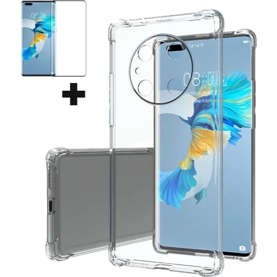 Afbeelding van Hoesje + Screenprotector geschikt voor Huawei Mate 40 Pro Clear Soft Case Siliconen Back Cover Shock Proof TPU Transparant