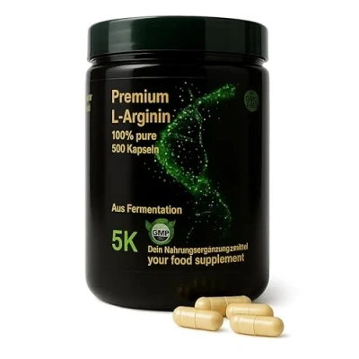 Afbeelding van Premium 500 capsules L arginine hoge dosering, veganistisch, vrij van additieven, ondersteunt spieropbouw en bloedcirculatie BASE