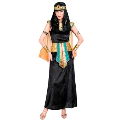 Afbeelding van Widmann Egypte Kostuum Gemene Egyptische Koningin Vrouw Zwart, Goud Medium Carnavalskleding Verkleedkleding