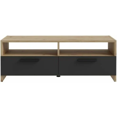 Afbeelding van PILVI TV meubel Eigentijdse stijl Eiken en Zwart decor 2 kleppen + nissen L 95 x D 36 H 34,5 cm