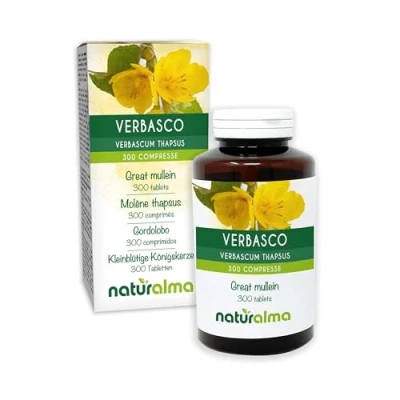 Afbeelding van Koningskaars (Verbascum thapsus) bloemen en bladeren NATURALMA 150 g 300 tabletten Voedingssupplement Natuurlijk Veganistisch