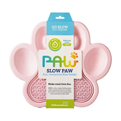 Afbeelding van PetDreamHouse Paw 2 in 1 hondenvoederbak en afneembare likmatten voor honden, puppy&#039;s of katten, voedseltraktaties, controles snel eten, anti opgeblazen gevoel, babyroze