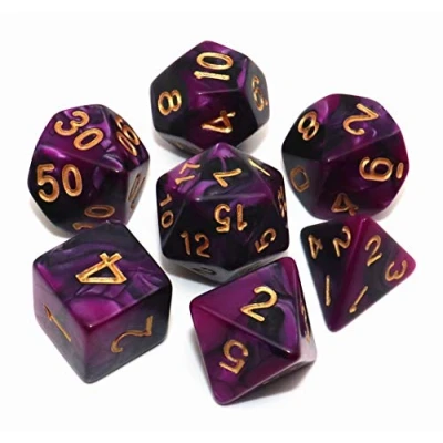 Afbeelding van CREEBUY 7 stuks DND dobbelstenen set zwart paars RPG polyhedral voor kerkers en draken MTG D&amp;D D20 D12 D10 D8 D6 D4