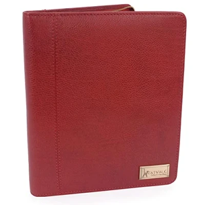 Afbeelding van CATWALK COLLECTION HANDBAGS A5 Conferentie Folder met ritssluiting Business Organiser/Execitieve Documenten Houder/Presentatie Portfolio Luxe Leer ANGELA Rood
