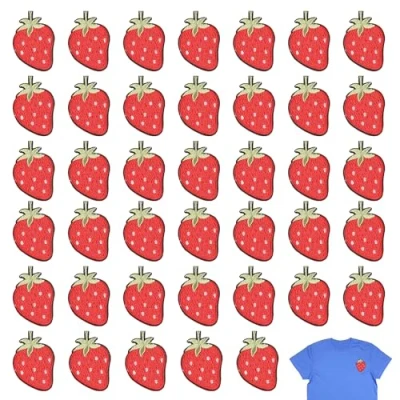 Afbeelding van 40 stuks aardbei borduurpatches, kinderkleding om op te strijken, doe het zelf patches, opstrijkpatches, jas en jeans reparatie, kledingpatchstof