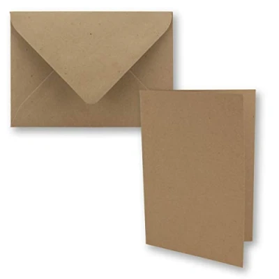 Afbeelding van GUSTAV Neuser, 50 x vintage kraftpapier, vouwkaarten, set met enveloppen, DIN A5, 14,8 21,0 cm, bruin, recycling, blanco I Umwelt? by stuks