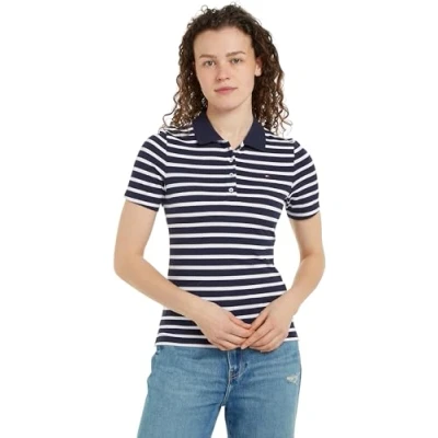 Afbeelding van Tommy Hilfiger 1985 SLIM Poloshirt, Dames, Maat: Small, Breton desert sky/ecru