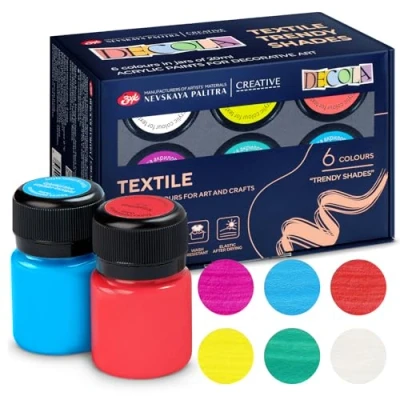 Afbeelding van Decola Acryl Textielverf Set 6x20ml Trendy Wasmachinebestendige Stof Verfkleuren Gemaakt In Rusland Door Neva Palette
