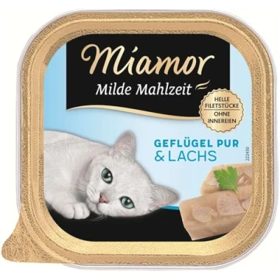 Afbeelding van 6x100g Milde Maaltijd Gevogelte puur &amp; Zalm Miamor Kattenvoer
