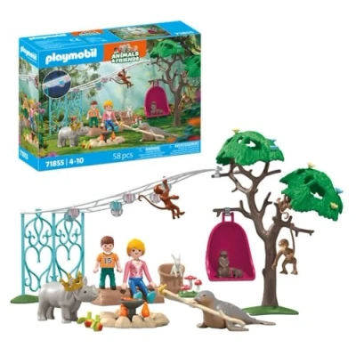 Afbeelding van PLAYMOBIL Animals &amp; Friends Grappig verjaardagsfeest Speelgoed vanaf 4 jaar Cadeau voor kinderen Bevordert creativiteit en omgang Met dieren lichtgevende slinger in het donker