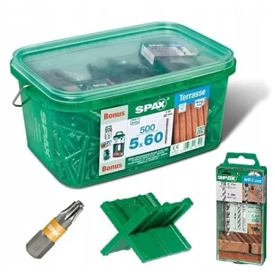 Afbeelding van SPAX Terrasschroef Bonus set, 5 x 60 mm, 500 stuks, fixeerschroefdraad, cilinderkop, T STAR plus T25, CUT punt 4507000500629