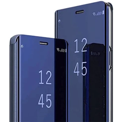 Afbeelding van BoerHang Hoesje compatibel met Samsung Galaxy S25 Ultra, Smart Clear View Cover, Standing Case, doorschijnend 360 beschermend. (blauw)