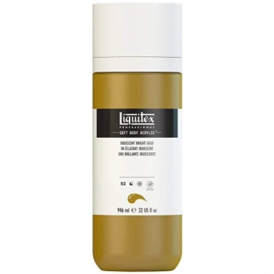 Afbeelding van Liquitex 1946234 Professionele Acrylverf Soft Body Kunstenaarsverf in romig dekkende consistentie, hoge pigmentatie, lichtecht &amp; verouderingsbestendig, 946ml fles Iridescent Light Gold