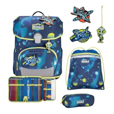Afbeelding van Scout Schooltas LED Neo Set 4 delig Planets Donkerblauw