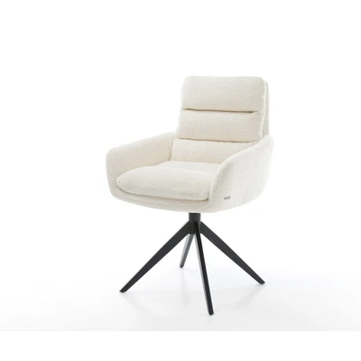 Afbeelding van DELIFE Draaistoel Abelia Flex met armleuning bouclé wit kruisframe breed zwart 360 draaibaar rocker functie