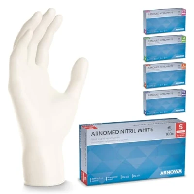 Afbeelding van ARNOMED wegwerphandschoenen wit, nitril handschoenen S, 100 stuks/doos wegwerphandschoen, poedervrij &amp; latexvrije handschoenen, wegwerp in XS, M, L XL, handschoen