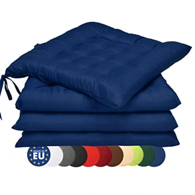 Afbeelding van Beautissu Set van 4 Stoelkussens 40x40 met Linten Lea Zitkussens 5 cm Dikke Vulling Kussens voor Stoelen &amp; Tuinmeubelen Indoor Outdoor delig Stoelkussen Donker Rood