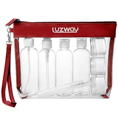 Afbeelding van Transparante Make uptas LUZWAY Waterdichte PVC Toilettas + 8 Reisflessen (Maximaal 100 ml) Vrouwelijke en Mannelijke Vliegtuig Transport Vloeistof