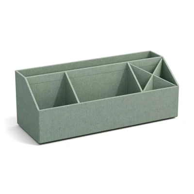 Afbeelding van Bigso Box of Sweden ELISA Bureau organizer met 4 vakken, opbergsysteem voor briefjes, paperclips, pennen enz. sorteerdoos van vezelplaat en papier in linnenlook mintgroen