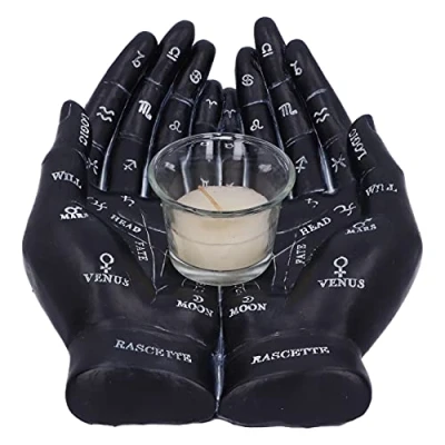 Afbeelding van Nemesis Now Palmist&#039;s Guide Black Chiromancy Hands Kaarsenhouder, 22,3cm