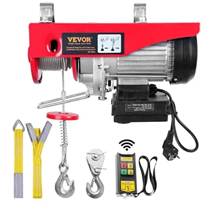 Afbeelding van VEVOR Elektrische lier 400 kg tot 800 hefhoogte 12 m kabel motorlier 1450 W koperen motor katrol 10 m/min hefsnelheid heffhoes met draadloze afstandsbediening kabelheffer ketting