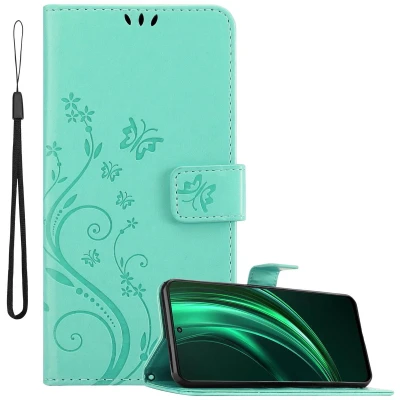 Afbeelding van Cadorabo Hoesje geschikt voor Realme 13 in BLOEMEN TURKOOIS Beschermhoes bloemmotief met magnetische sluiting, standfunctie en kaartsleuven Book Case Cover Etui