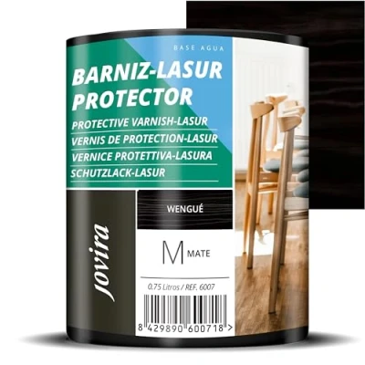 Afbeelding van LASUR MATTE BESCHERMENDE VERNIS in water. Het beschermt, decoreert en verfraait alle houtsoorten. (750 milliliter, wengue)