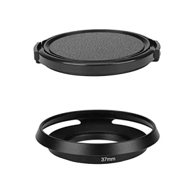 Afbeelding van Metalen 37 mm lenskap en lensdop voor Olympus E M10 Mark III PL7 met Zuiko 14 42 lens, compatibel Panasonic LUMIX GX85 G 12 32 lens (1+1 stuks)