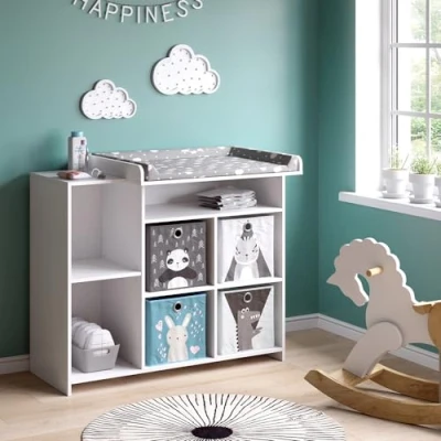 Afbeelding van Vicco Commode Oskar, Wit/Wit, 113 x 100 cm met open vakken