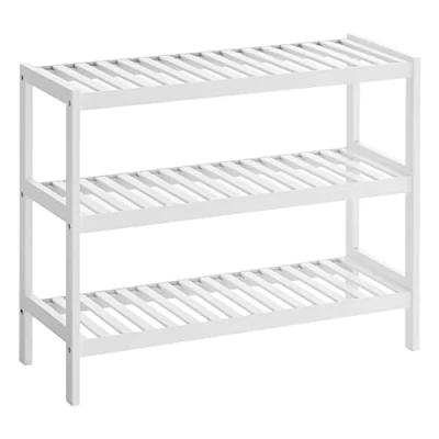 Afbeelding van SONGMICS Bamboo Shoe Rack 3 Tier Storage Shelf Hold tot 12 Pairs of Shoes, ideaal voor Hal, Badkamer, Woonkamer en Gang, Wit LBS13W