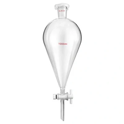 Afbeelding van QWORK® scheitrechter glas, borosilicaatglas 1000ml, laboratoriumtrechter met glazen kraan 24/29 connector en PTFE
