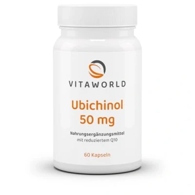 Afbeelding van vitaworld Ubichinol 50 mg capsules, actieve en dus gemakkelijker absorberende vorm van Q10, 60 capsules